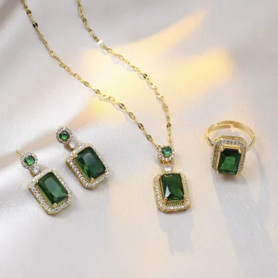 Elegant Double Stone Luxuary Chain Necklace Set